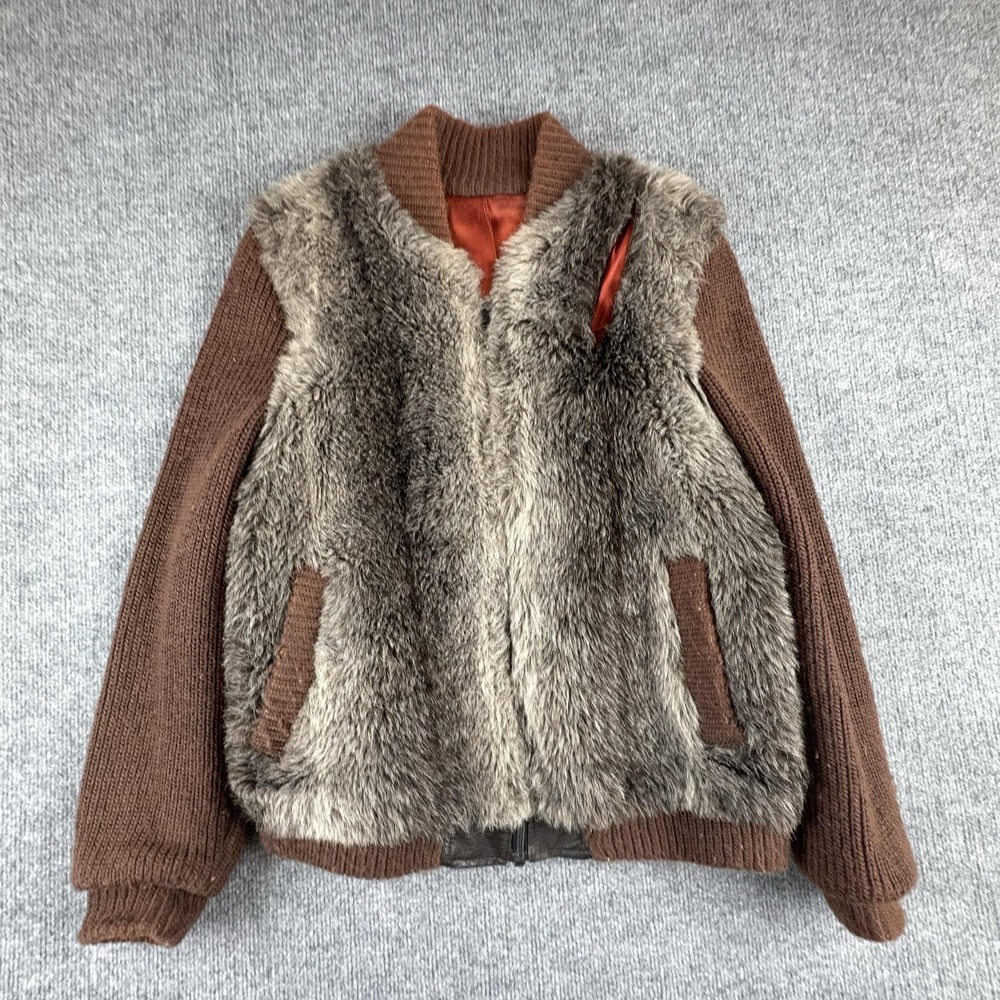 Vintage Mar-Del By Rice Jacket Womens Size Brown Fur Knit Bomber Zip